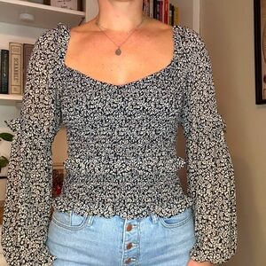 Long sleeve neutral floral blouse